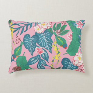 Abstract tropical flowers, guache painting pattern accent pillow