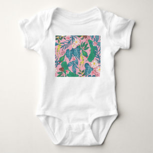 Abstract tropical flowers, guache painting pattern baby bodysuit