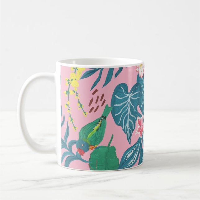Abstract tropical flowers, guache painting pattern coffee mug (Left)