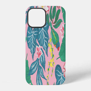 Abstract tropical flowers, guache painting pattern iPhone 12 case