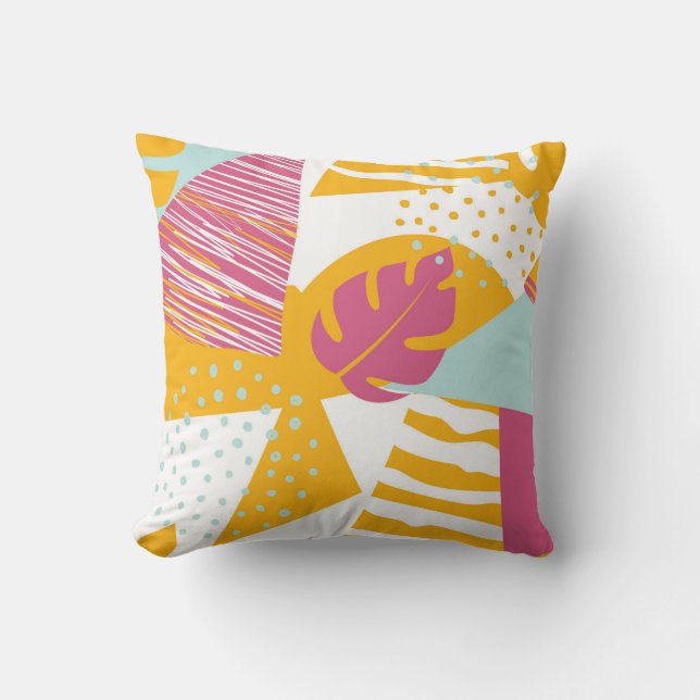 Abstract Tropical Leaf Collage Throw Pillow (Front)