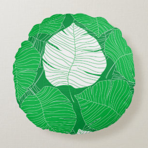Abstract tropical leaf painting design round pillow
