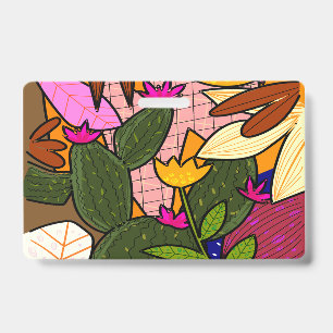 Abstract tropical leaves and flowers badge
