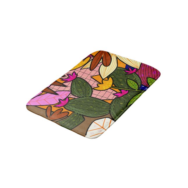 Abstract tropical leaves and flowers   bath mat (Angled)