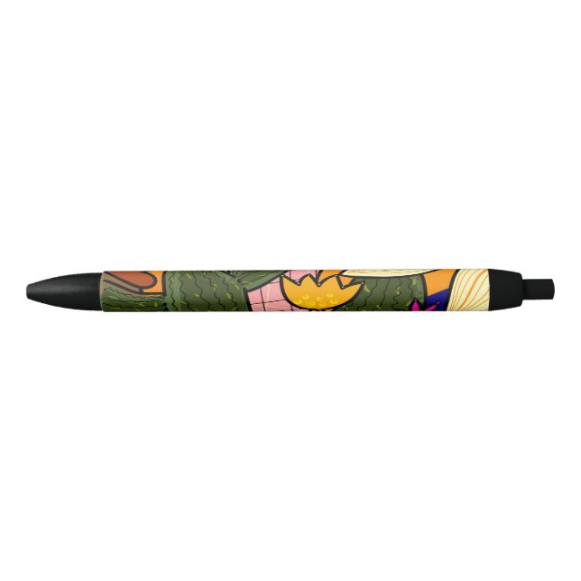 Abstract tropical leaves and flowers  black ink pen (Front)