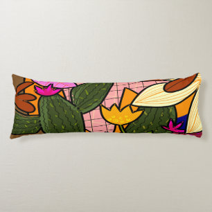 Abstract tropical leaves and flowers body pillow