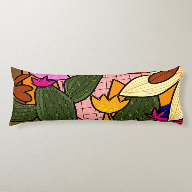 Abstract tropical leaves and flowers  body pillow (Front)