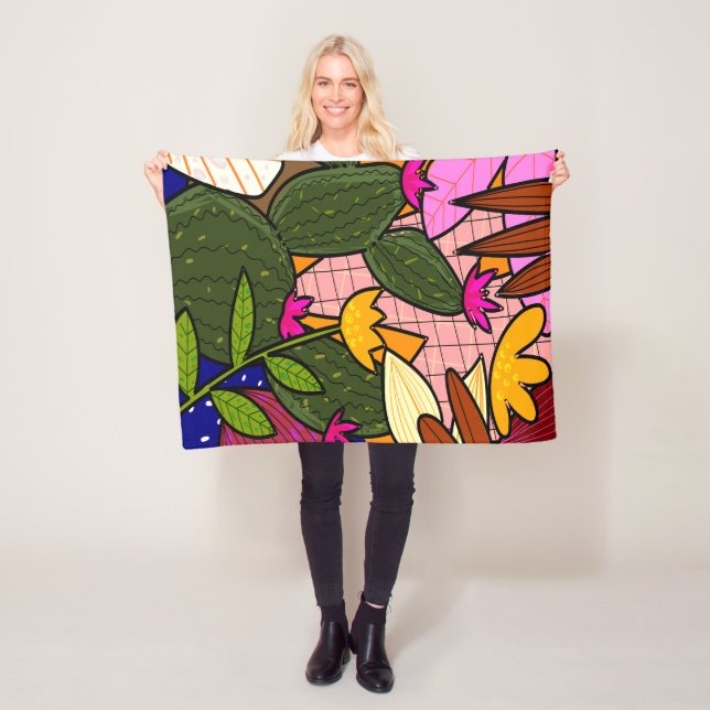 Abstract tropical leaves and flowers   fleece blanket (In Situ)