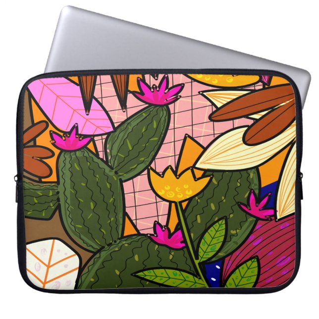 Abstract tropical leaves and flowers  laptop sleeve (Front)