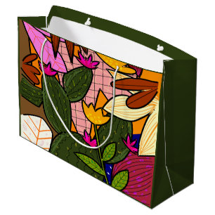 Abstract tropical leaves and flowers   large gift bag