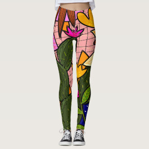 Abstract tropical leaves and flowers leggings