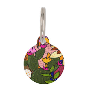 Abstract tropical leaves and flowers pet tag