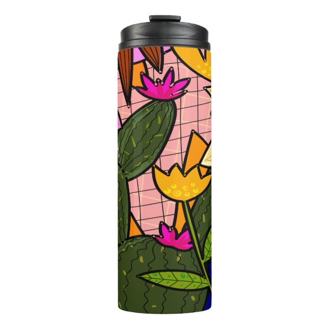 Abstract tropical leaves and flowers   thermal tumbler (Front)