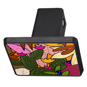 Abstract tropical leaves and flowers  trailer hitch cover