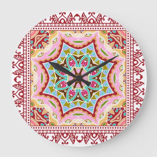 Abstract Tropical Leaves Diverse Pattern Large Clock (Front)