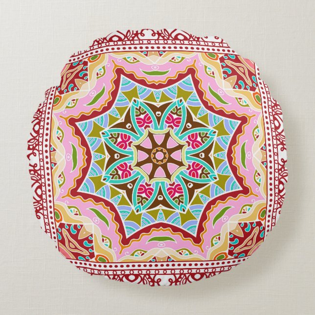 Abstract Tropical Leaves Diverse Pattern Round Pillow (Front)