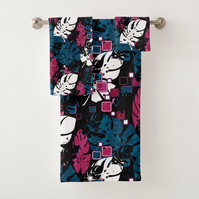 Abstract tropical leaves exotic monstera palm mode bath towel set (Insitu)