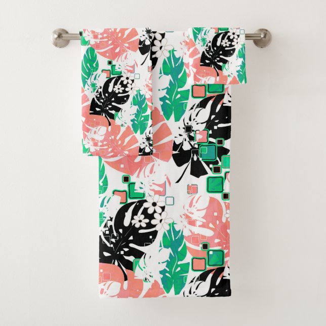 Abstract tropical leaves exotic monstera palm mode bath towel set (Insitu)