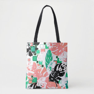 Abstract tropical leaves exotic monstera palm mode tote bag
