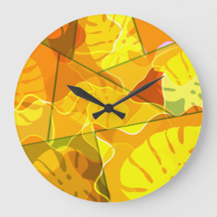 ABSTRACT TROPICAL LEAVES  LARGE CLOCK