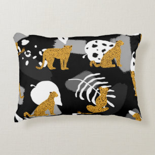 Abstract Tropical Leaves Leopard Pattern Accent Pillow
