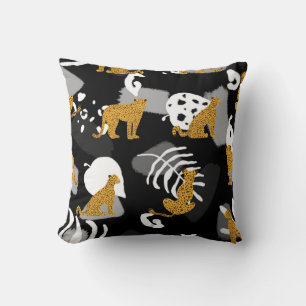 Abstract Tropical Leaves Leopard Pattern Throw Pillow