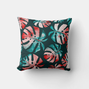 Abstract Tropical Leaves, Watercolor Bright. Throw Pillow
