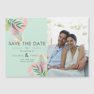 Abstract Tropical Mint & Pink Photo Save The Date  Magnetic Invitation