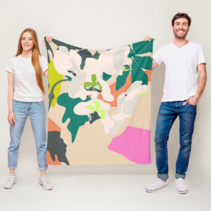 Abstract Tropical Orchids Modern Home Fleece Blanket