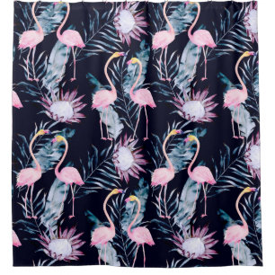 Abstract tropical pattern with flamingo, protea, l