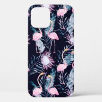 Abstract tropical pattern with flamingo, protea, l