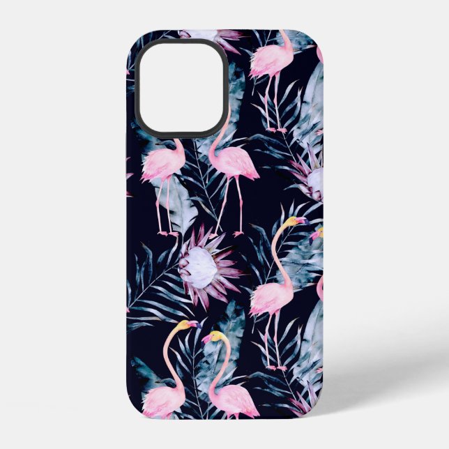 Abstract tropical pattern with flamingo, protea, l iPhone case (Back)