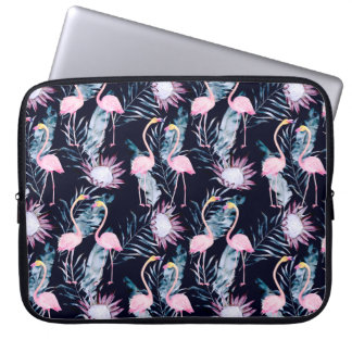 Abstract tropical pattern with flamingo, protea, l laptop sleeve
