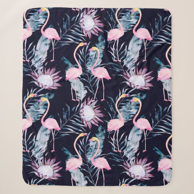 Abstract tropical pattern with flamingo, protea, l sherpa blanket (Front)