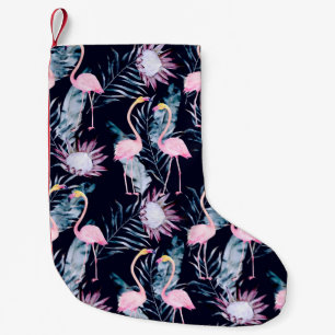Abstract tropical pattern with flamingo, protea, l small christmas stocking