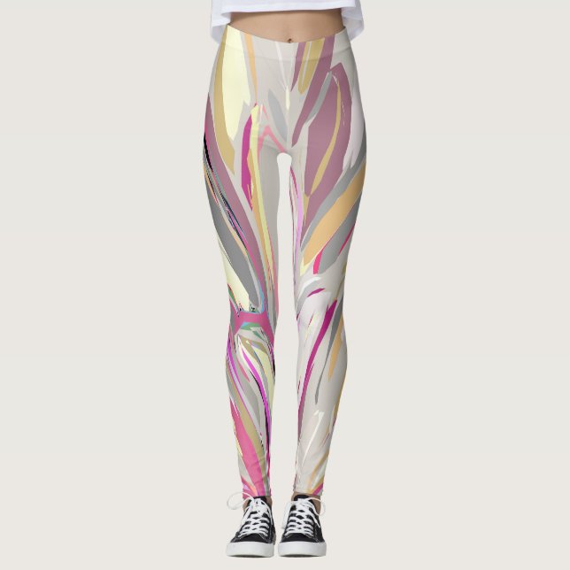 Abstract Tropical Plant Vector Art Style Leggings (Front)