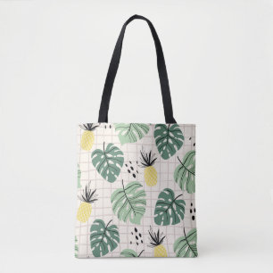Abstract tropical seamless pattern with palm leaf tote bag