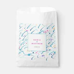 Abstract tropical shallow waves pink aqua wedding favour bag
