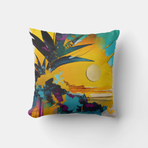 Abstract Tropical Sunset Explosion Throw Pillow