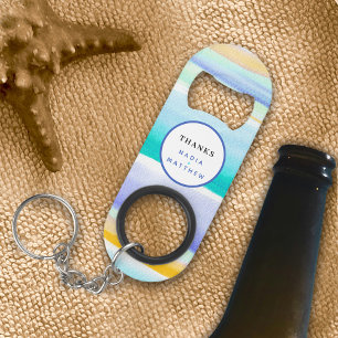 Abstract tropical tidal blue aqua yellow wedding keychain bottle opener
