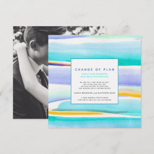 Abstract tropical tide aqua wedding postponement invitation