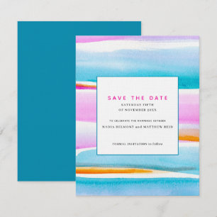 Abstract tropical tide lines wedding save the date invitation