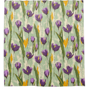 Abstract Tulip Blooms on Mint Green Background