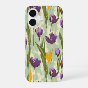Abstract Tulip Blooms on Mint Green Background iPhone 16 Case