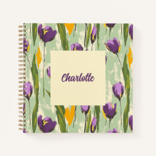 Abstract Tulip Blooms on Mint Green Background Notebook