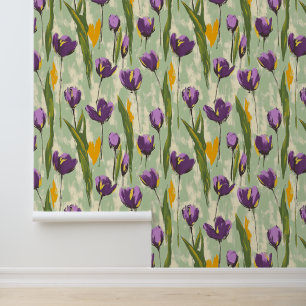 Abstract Tulip Blooms on Mint Green Background Wallpaper