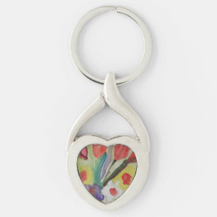 Abstract Tulips & Spring Flowers Metal Keychain