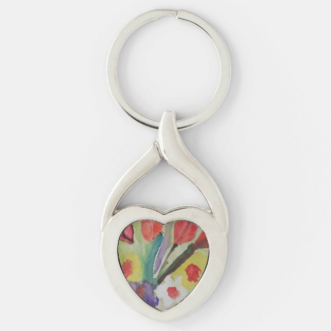 Abstract Tulips & Spring Flowers Metal Keychain (Front)