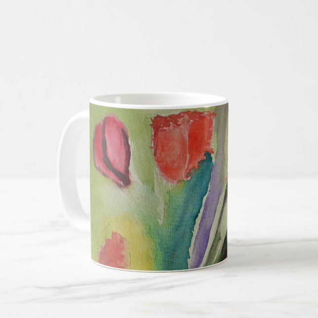 Abstract Tulips & Spring Flowers Mug (Front Left)