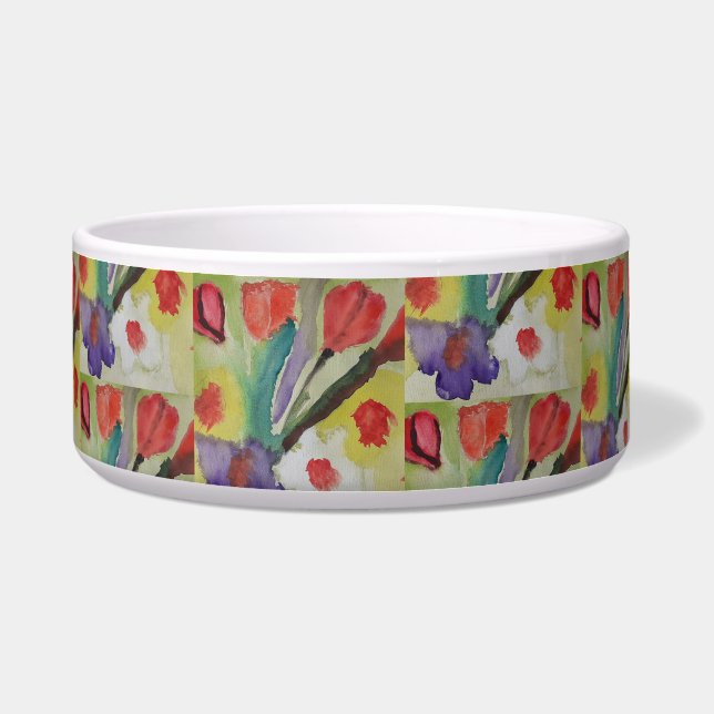 Abstract Tulips & Spring Flowers Pet Bowl (Front)